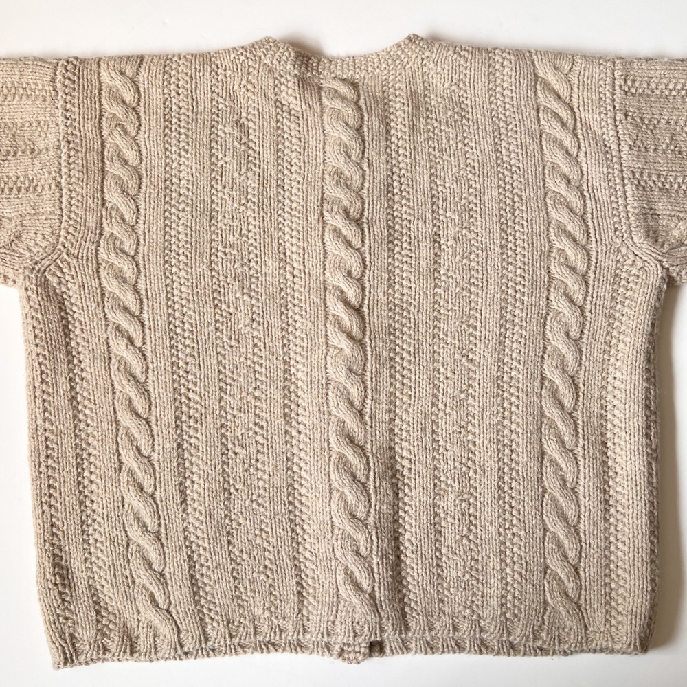 Vintage J.Crew Fisherman Cardigan Sweater Shetland Wool Boxy Cable Knit Large - Picture 7 of 10